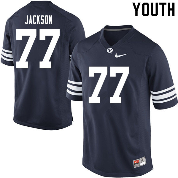 Youth #77 Fisher Jackson BYU Cougars College Football Jerseys Sale-Navy